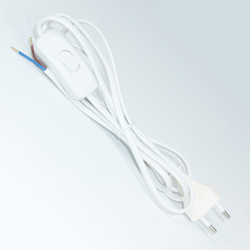 Zuleitungskabel, Eurostecker mit Handschalter 1,80 m - weiß